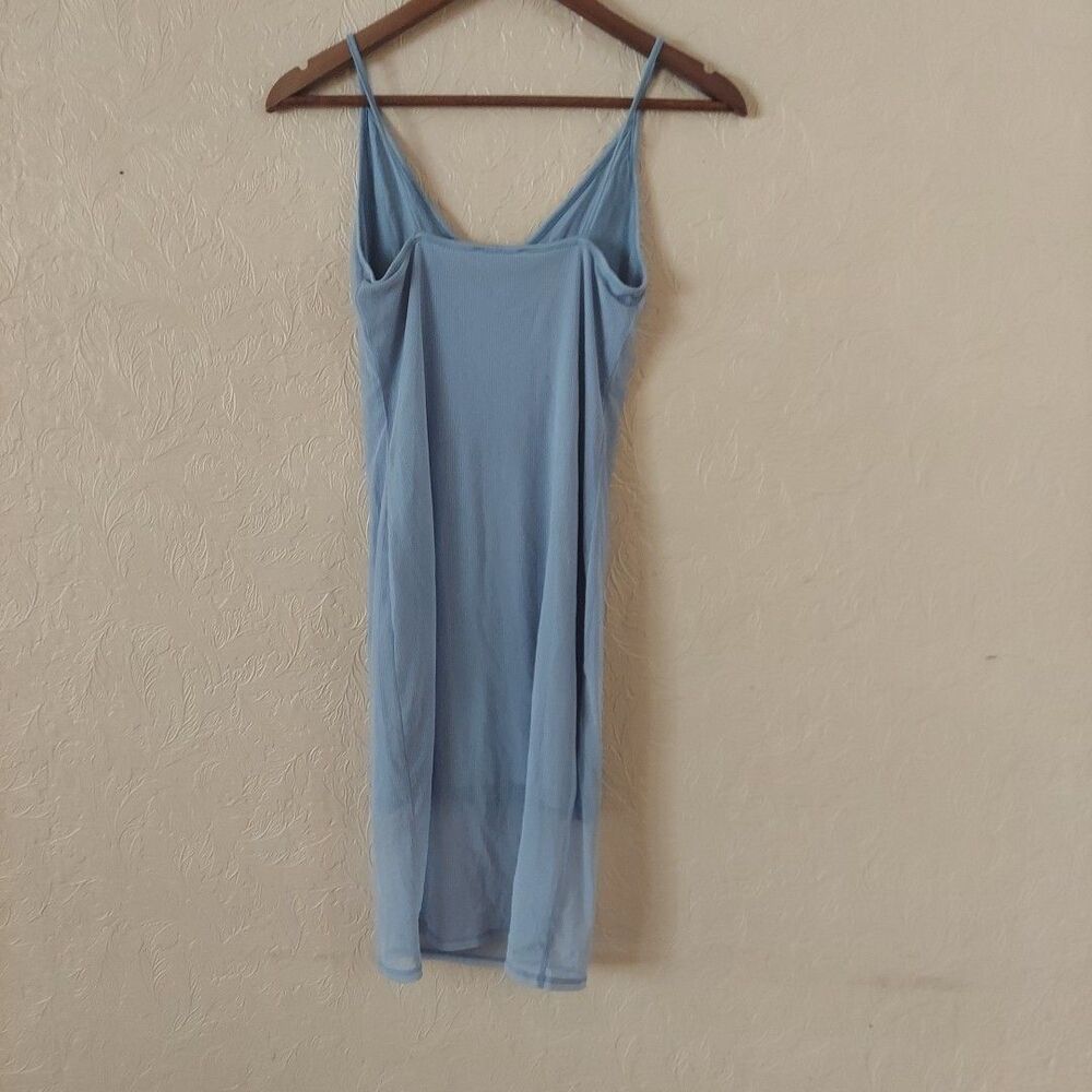 Forever 21 Light Blue Spaghetti Strap Bodycon Dress W Overlay Sz Small - Picture 6 of 10